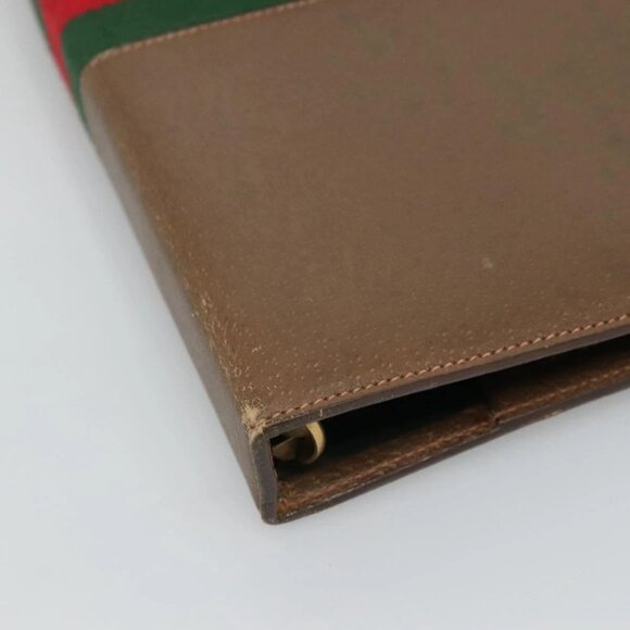 GUCCI Web Sherry Line Day Planner Cover Leather Red Brown Green Auth - Picture 9 of 16